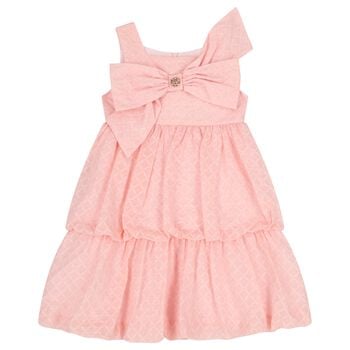 Girls Pink Bow Tiered Dress