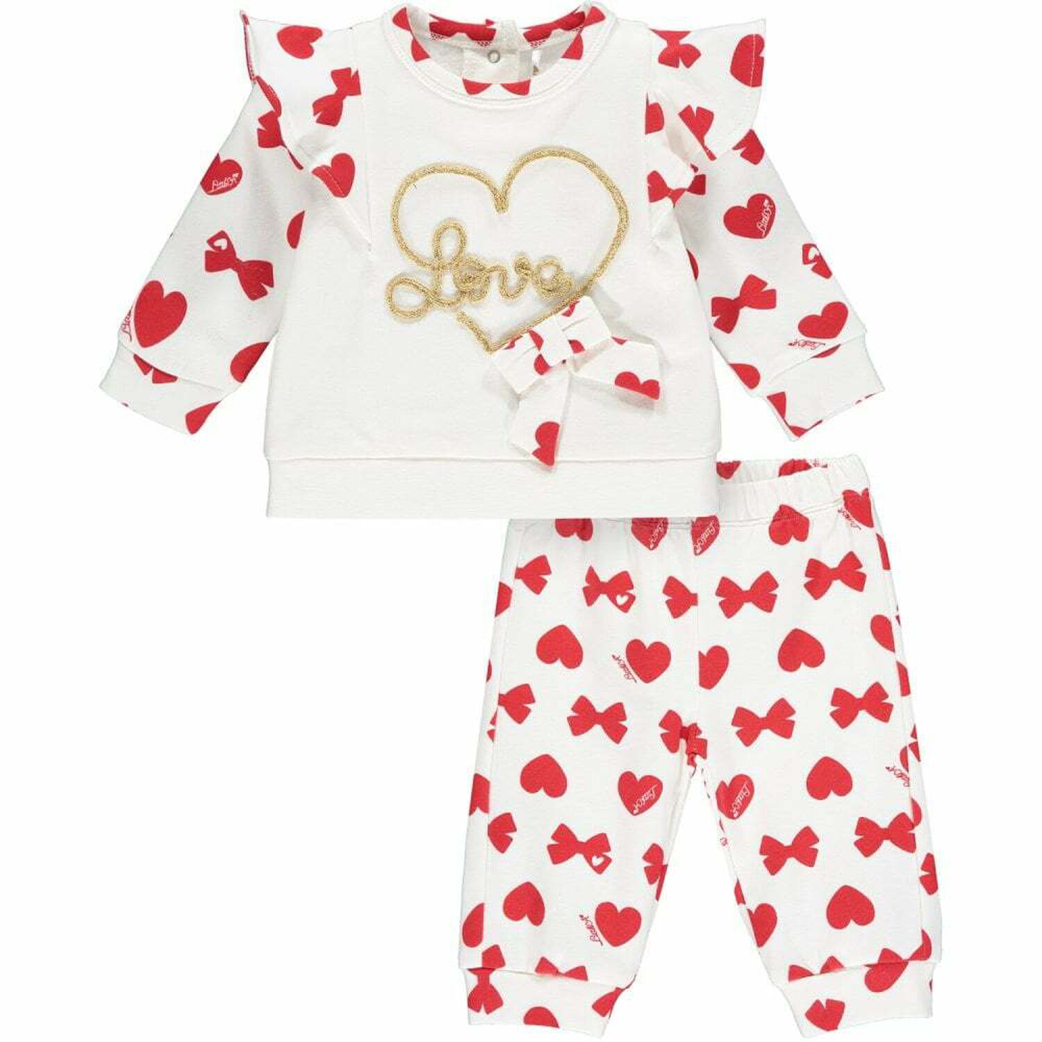Younger Girls White & Red Heart Tracksuit, 1, hi-res