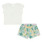 Younger Girls Ivory & Green Floral Shorts Set, 2, hi-res