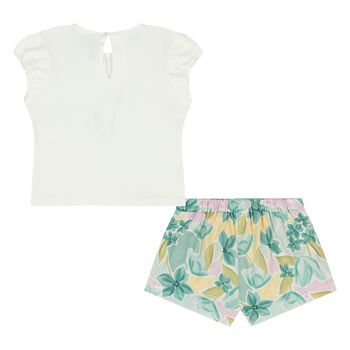Younger Girls Ivory & Green Floral Shorts Set
