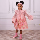 Girls Pink Floral Ruffled Tulle Dress, 2, hi-res