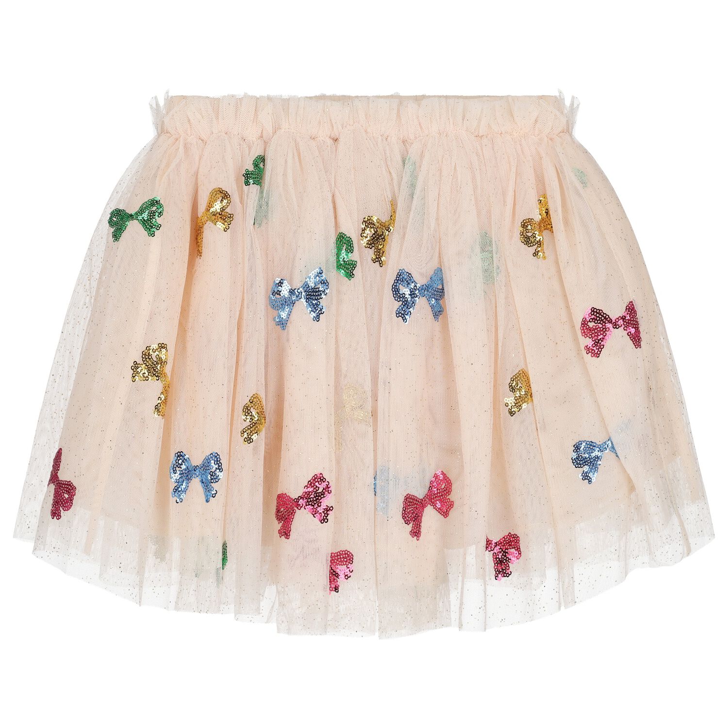 Girls Beige Bow Tulle Skirt, 1, hi-res
