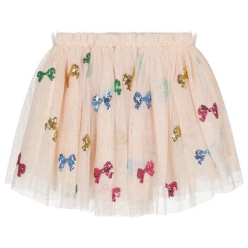 Girls Beige Bow Tulle Skirt