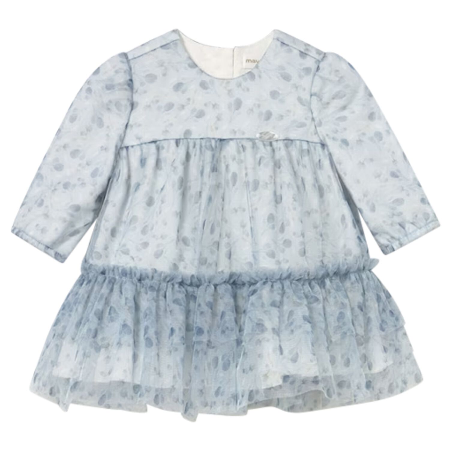 Baby Girls Blue Floral Tulle Dress, 3, hi-res image number null