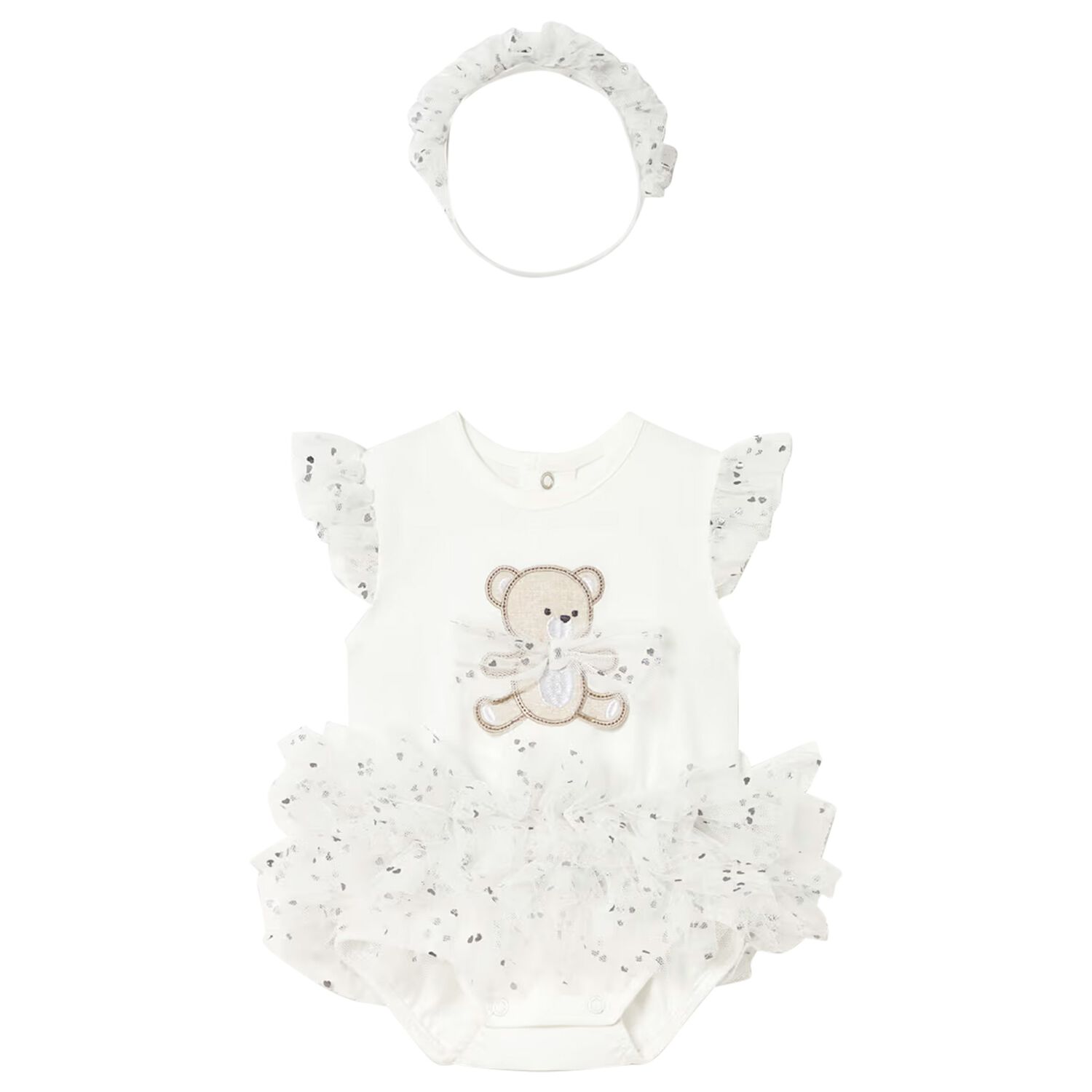 Baby Girls White Teddy Bear Bodysuit Dress Set, 1, hi-res