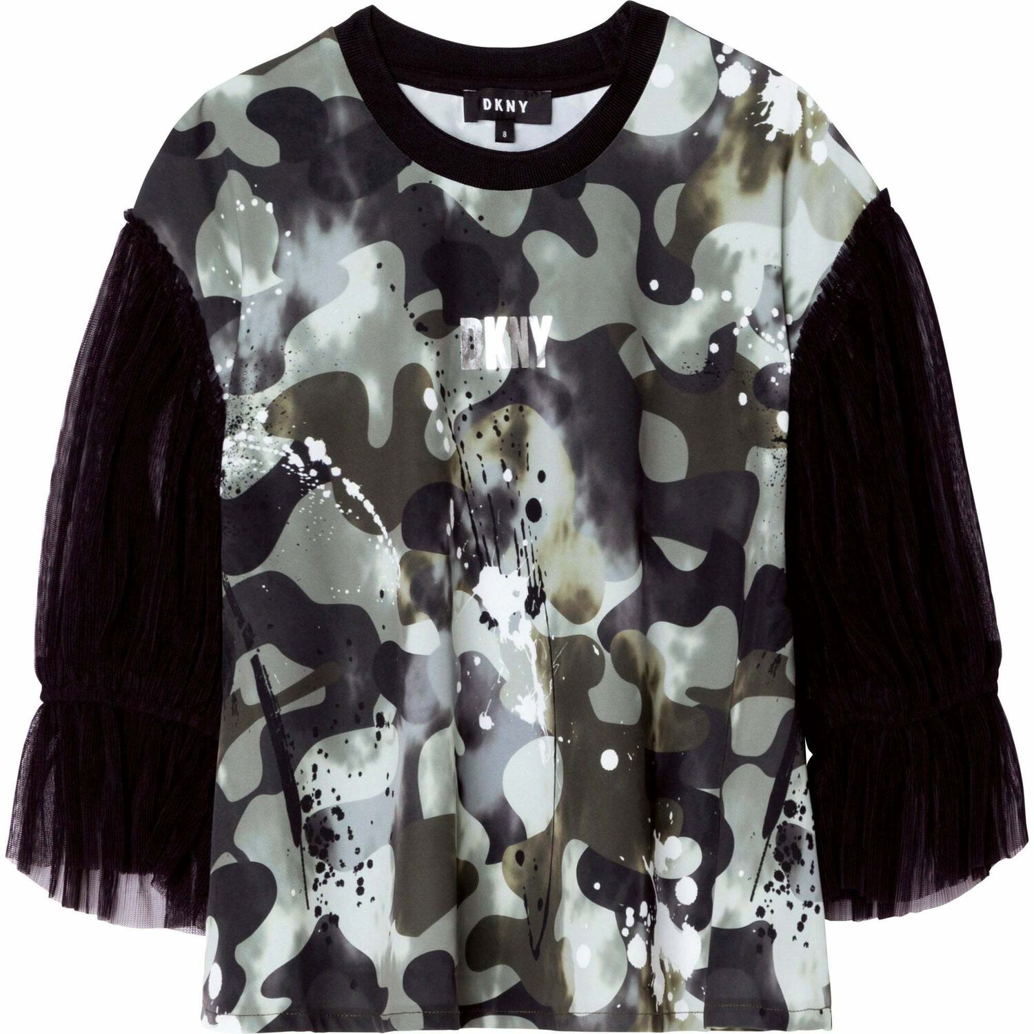 Girls Khaki Camo Logo Top- Girls Black Logo Sweatshirt, 1, hi-res