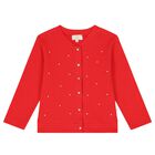 Girls Red Pearl Cardigan, 2, hi-res