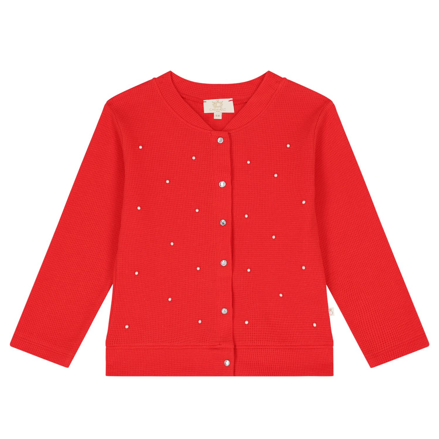 Girls Red Pearl Cardigan, 2, hi-res