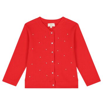 Girls Red Pearl Cardigan