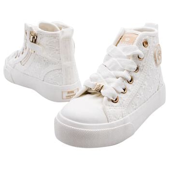 Girls White Flower Trainers