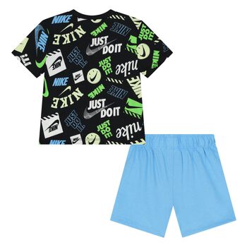 Younger Boys Black & Blue Logo Shorts Set