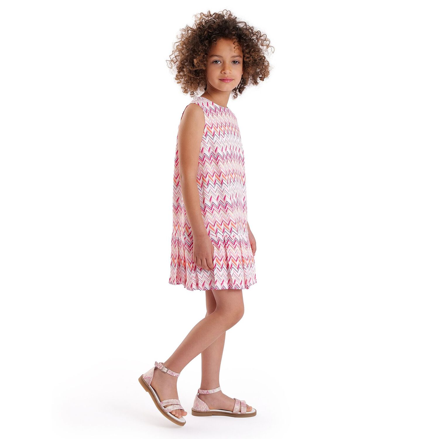 Girls Pink & White Logo Zig Zag Dress, 1, hi-res