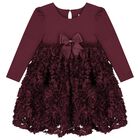 Girls Burgundy Red Tulle Roses Dress, 1, hi-res