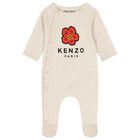 Baby Girls Beige & Pink Boke Flower Babygrows ( 2 Pack ) , 1, hi-res