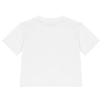 Girls White Logo Diamante T-Shirt