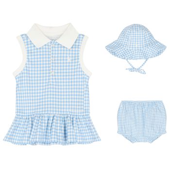 Baby Girls Blue Gingham Shorts & Hat Set