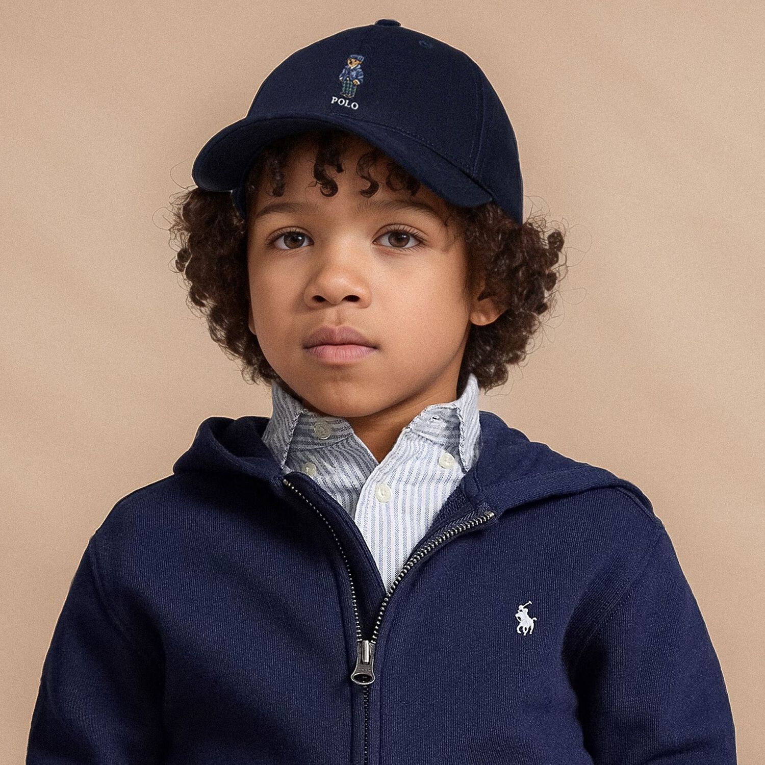 Boys Navy Blue Polo Bear Cap, 1, hi-res