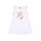 Younger Girls White Cotton Dress, 1, hi-res