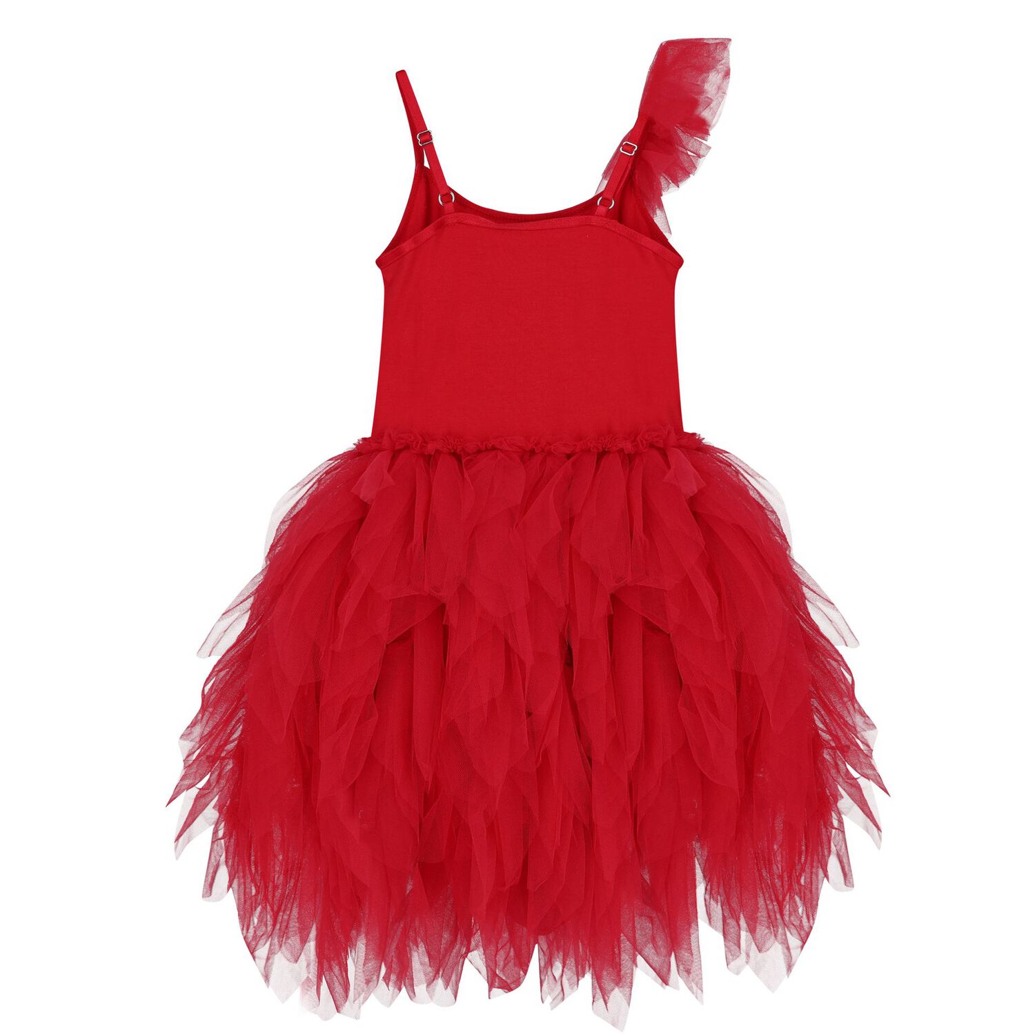 Younger Girls Red Ruffled Tulle Dress Set, 1, hi-res