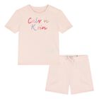 Younger Girls Pink Logo Cotton Shorts Set, 2, hi-res