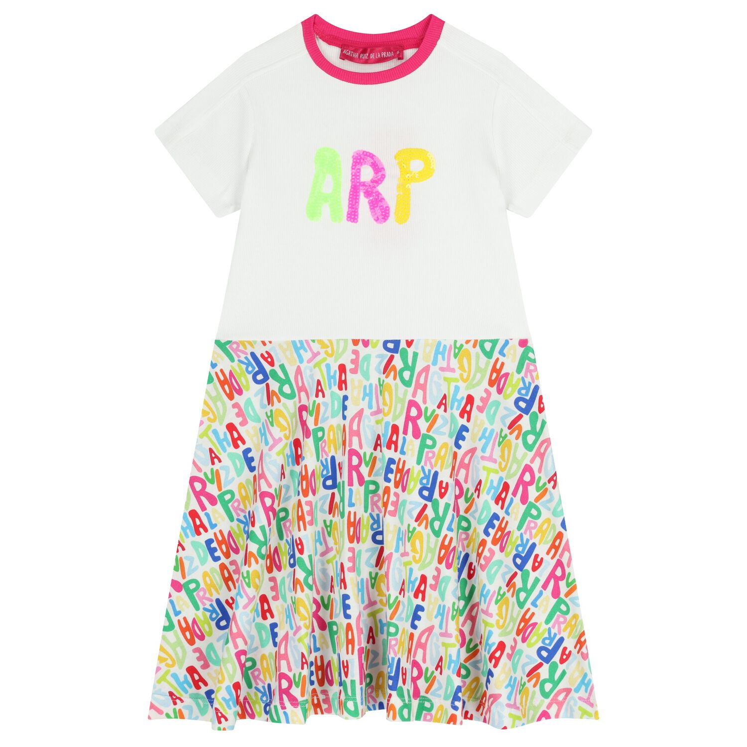Girls White & Pink Logo Dress, 1, hi-res