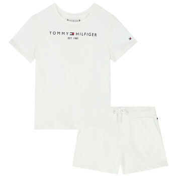 Girls White Logo Short Set