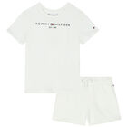 Girls White Logo Short Set, 3, hi-res