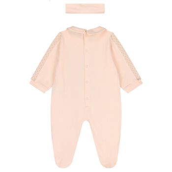 Baby Girls Peach Teddy Bear Logo Babygrow Gift Set