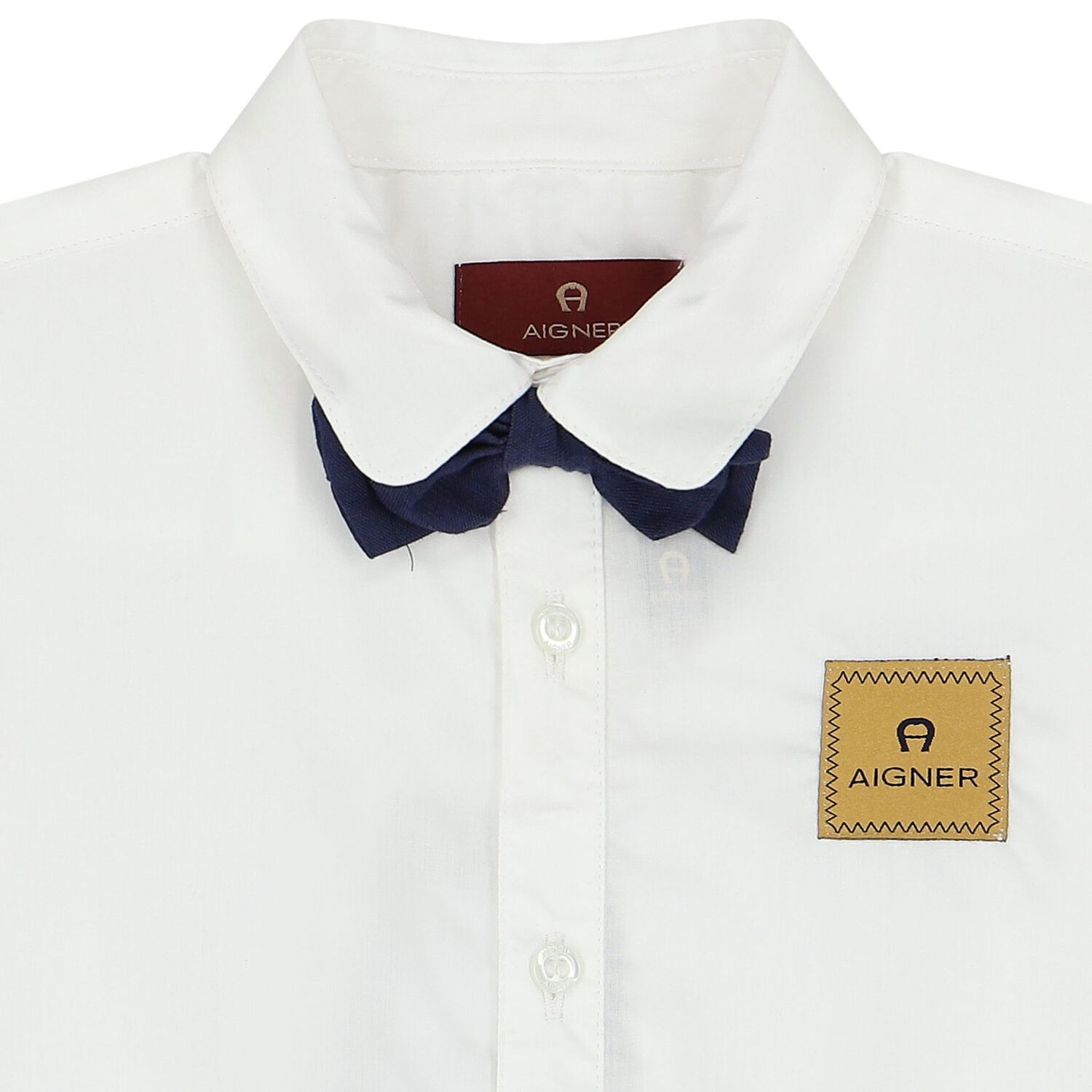 Younger Boys White & Navy Blue Logo Shirt, 2, hi-res image number null