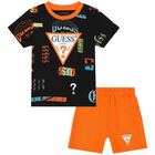 Baby Boys Black & Orange Logo Shorts Set, 1, hi-res