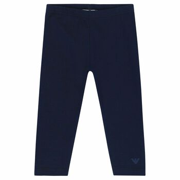 Younger Girls Navy Logo Leggings 