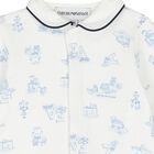 Baby Boys Ivory & Blue Logo Babygrow, 1, hi-res