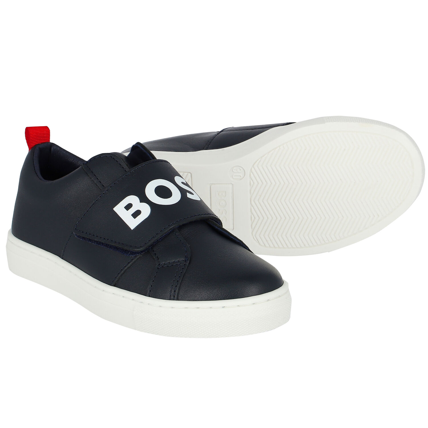 Boys Navy Blue Logo Trainers, 1, hi-res