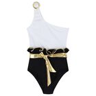 Girls White & Black Ruffled Swimsuit, 1, hi-res
