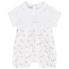 Baby Girls White & Beige Ruffled Romper, 1, hi-res