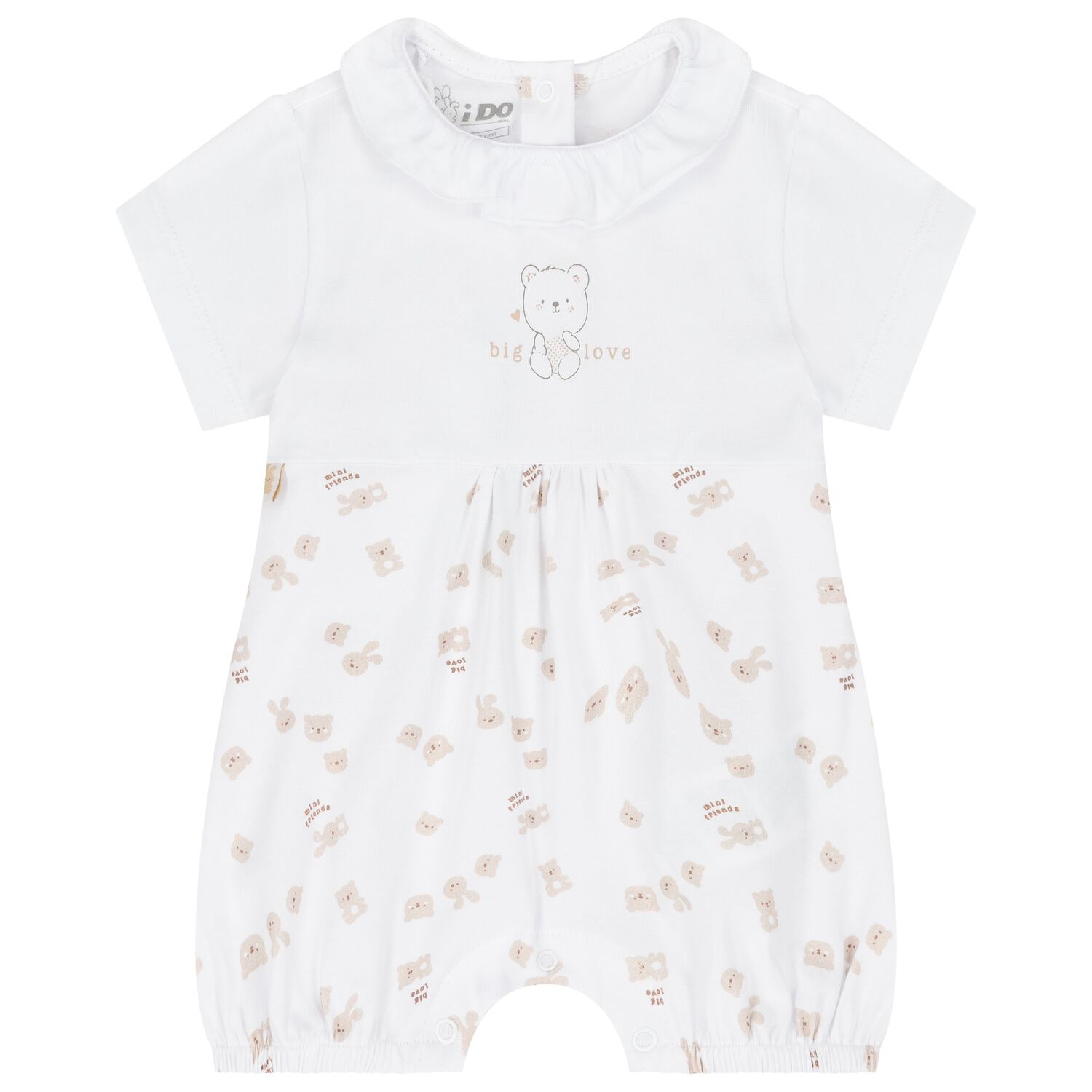 Baby Girls White & Beige Ruffled Romper, 1, hi-res image number null