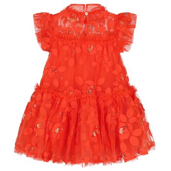 Girls Orange Embellished Tulle Dress