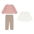 Younger Girls Ivory, Beige & Pink Floral Leggings Set, 1, hi-res