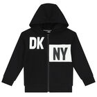 Boys Black Logo Zip-Up Hooded Top, 1, hi-res