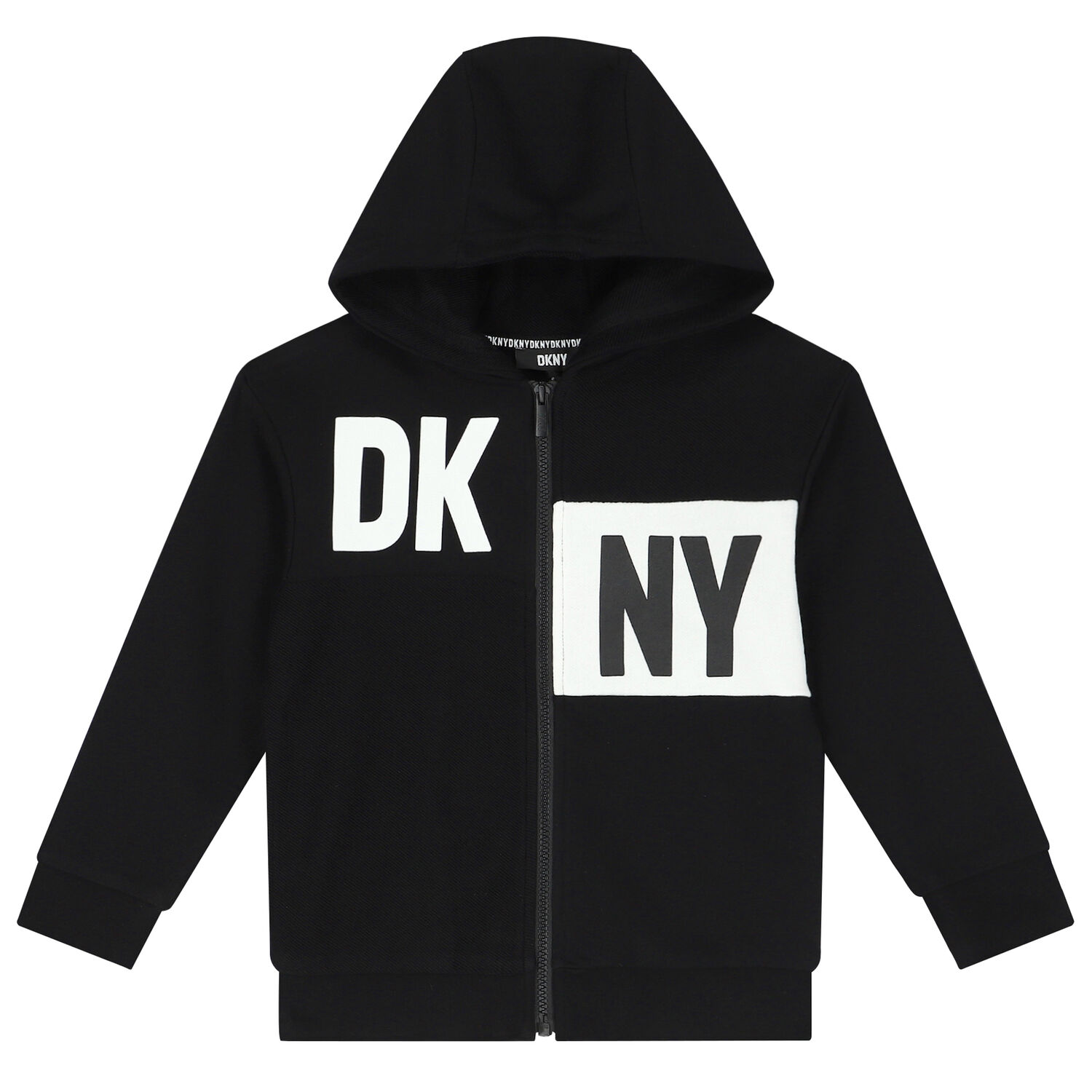 Boys Black Logo Zip-Up Hooded Top, 1, hi-res