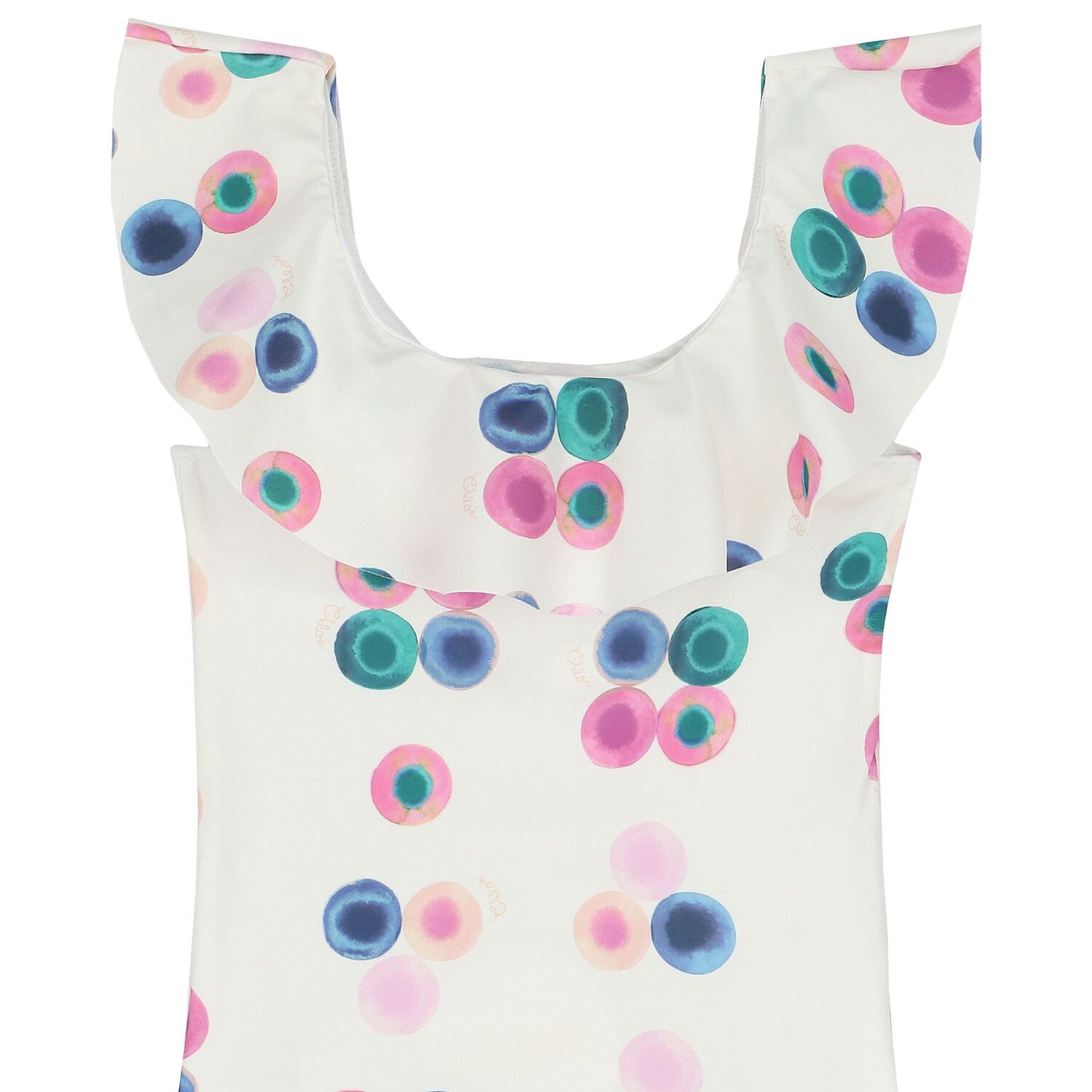 Girls White Ruffled Swimsuit, 1, hi-res