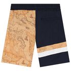 Boys Navy Blue & Beige Geo Map Logo Shorts Set, 1, hi-res