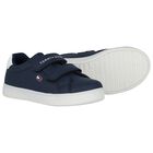 Boys Navy Blue Logo Trainers, 1, hi-res