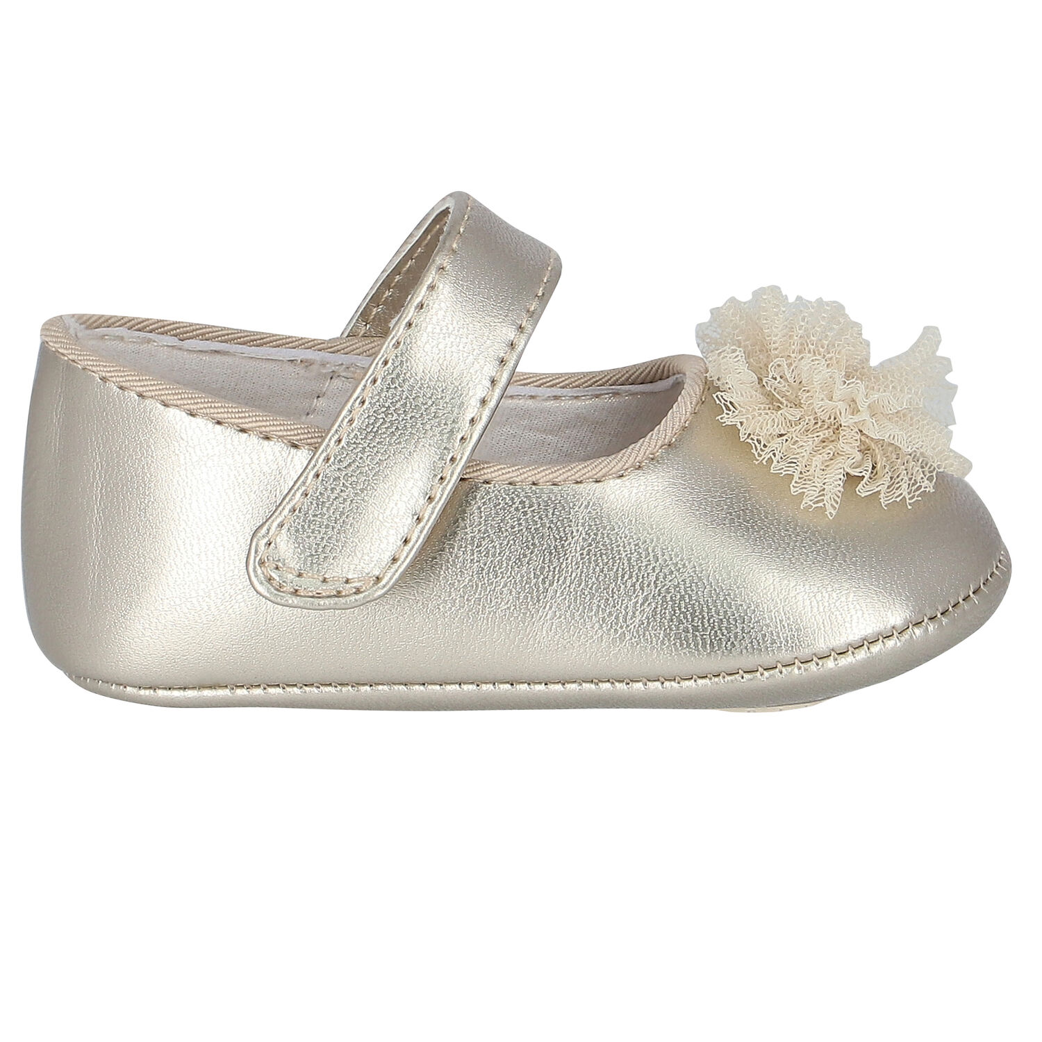Baby Girls Gold Flower Pre Walker Shoes, 4, hi-res