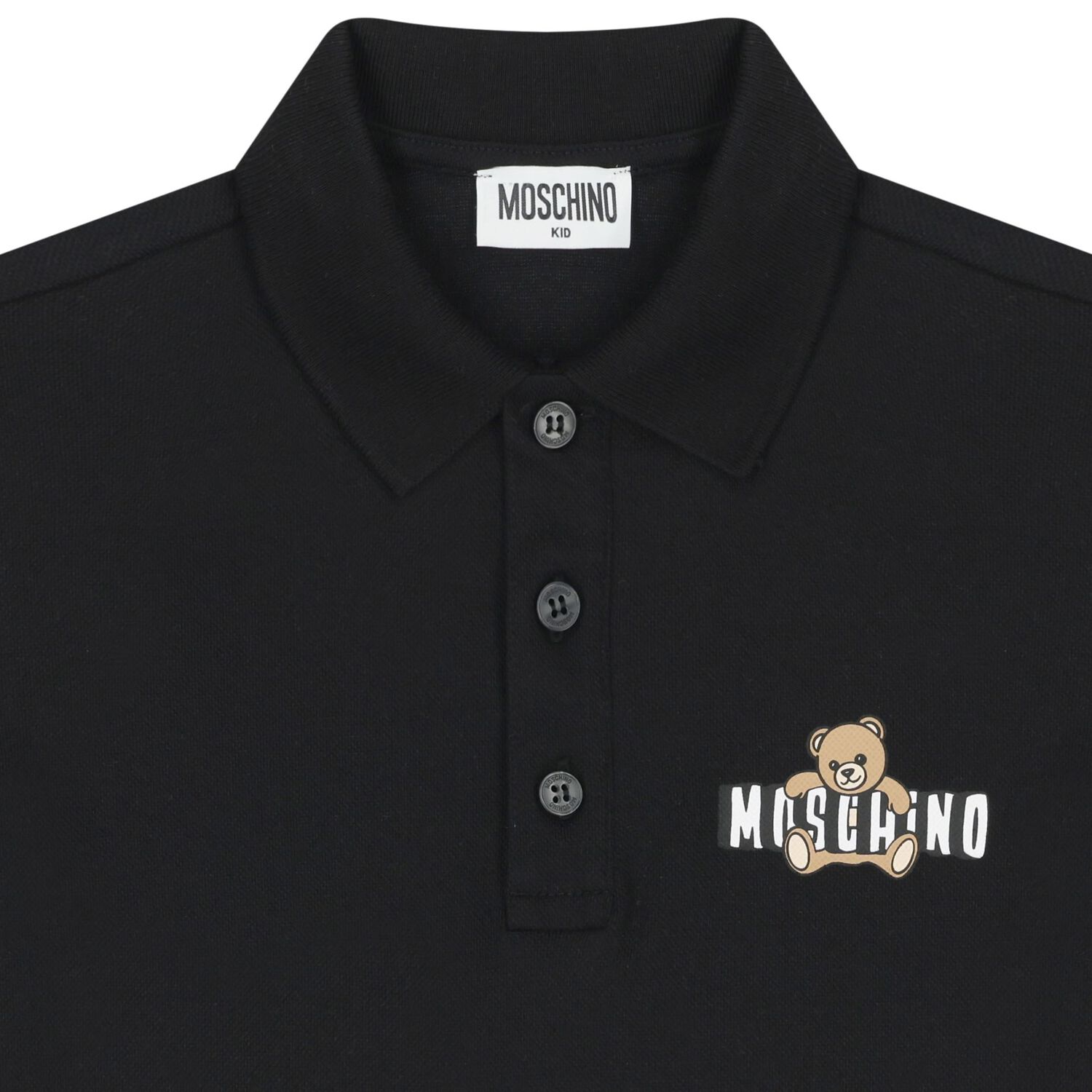 Boys Black Teddy Bear Logo Polo Shirt, 2, hi-res