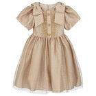 Girls Gold Glitter Polka Dot Dress, 1, hi-res