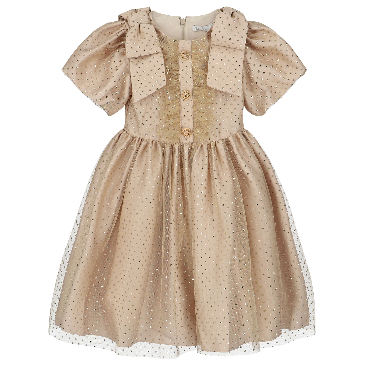Girls Gold Glitter Polka Dot Dress, 1, hi-res