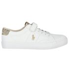 Girls White & Gold Logo Trainers, 1, hi-res