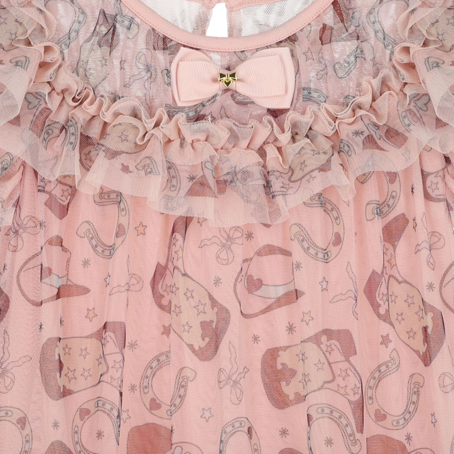 Girls Pink Bow Tulle Dress, 2, hi-res