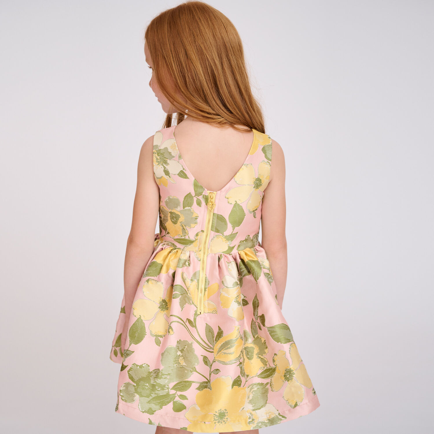 Girls Pink Floral Jacquard Dress, 1, hi-res